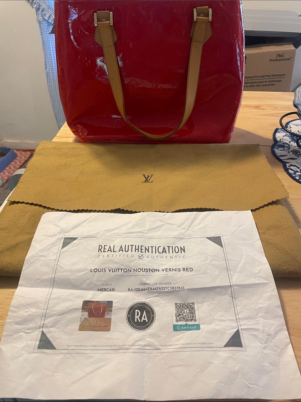 Louis Vuitton Red Vernis Patent Tote with Tan Vachetta Handles